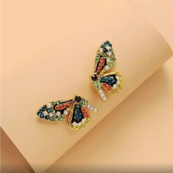 Rhinestone Vibrant Multicolor Butterfly Earrings 39$